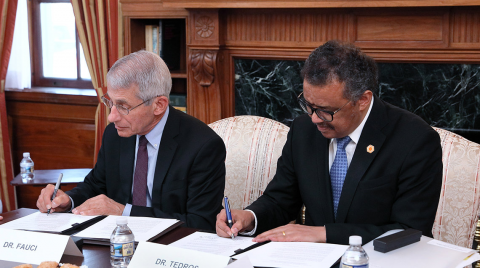 Dr Anthony Fauci, Director of the National Institute of Allergy and Infectious Diseases (NIAID) and Dr Tedros Adhanom Ghebreyesus, Director-General of the World Health Organization (WHO)